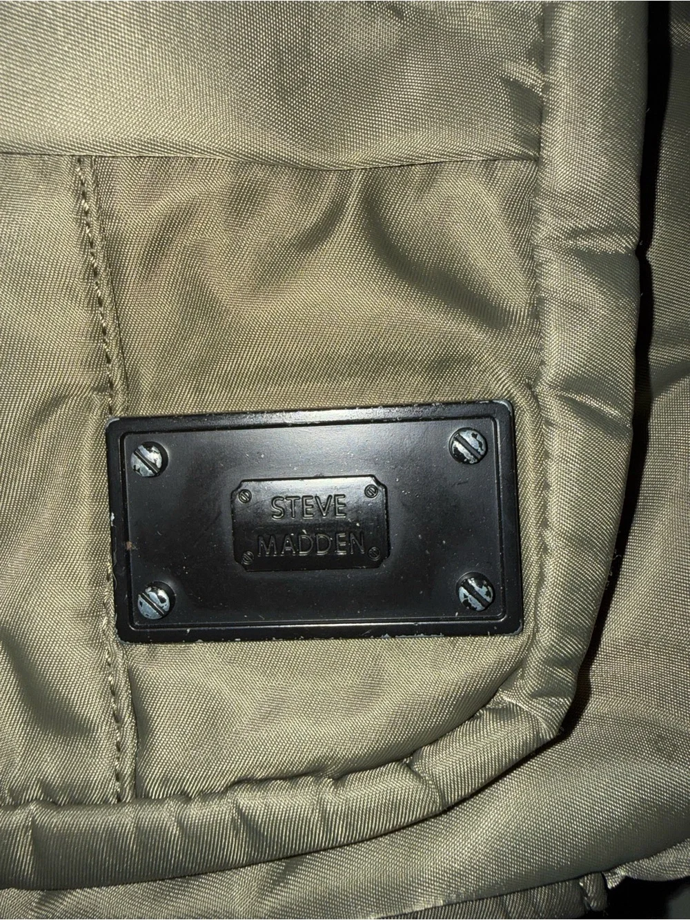 Steve Madden Light Beige Nylon Backpack with Front Zip Pockets